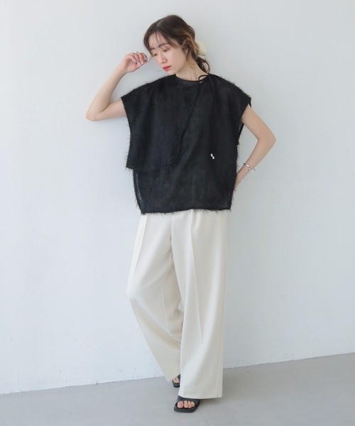 CLEIO(クレイオ)の「【CLEIO】フリンジジョーゼットレイヤード半袖ブラウス FRINGE GEORGETTE LAYERED BLOUSE/940-13604(Tシャツ/カットソー・レディース・ブラック/ホワイト・FREE)」の22枚目の写真