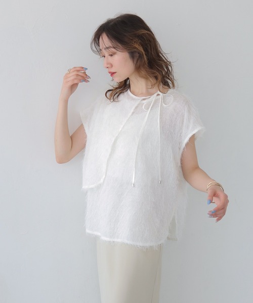 CLEIO(クレイオ)の「【CLEIO】フリンジジョーゼットレイヤード半袖ブラウス FRINGE GEORGETTE LAYERED BLOUSE/940-13604(Tシャツ/カットソー・レディース・ブラック/ホワイト・FREE)」の10枚目の写真