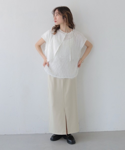 CLEIO(クレイオ)の「【CLEIO】フリンジジョーゼットレイヤード半袖ブラウス FRINGE GEORGETTE LAYERED BLOUSE/940-13604(Tシャツ/カットソー・レディース・ブラック/ホワイト・FREE)」の12枚目の写真
