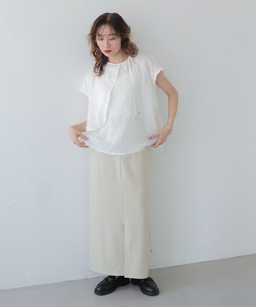 CLEIO(クレイオ)の「【CLEIO】フリンジジョーゼットレイヤード半袖ブラウス FRINGE GEORGETTE LAYERED BLOUSE/940-13604(Tシャツ/カットソー・レディース・ブラック/ホワイト・FREE)」の13枚目の写真