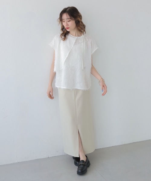 CLEIO(クレイオ)の「【CLEIO】フリンジジョーゼットレイヤード半袖ブラウス FRINGE GEORGETTE LAYERED BLOUSE/940-13604(Tシャツ/カットソー・レディース・ブラック/ホワイト・FREE)」の14枚目の写真
