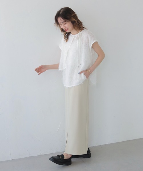 CLEIO(クレイオ)の「【CLEIO】フリンジジョーゼットレイヤード半袖ブラウス FRINGE GEORGETTE LAYERED BLOUSE/940-13604(Tシャツ/カットソー・レディース・ブラック/ホワイト・FREE)」の15枚目の写真