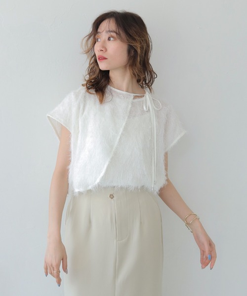 CLEIO(クレイオ)の「【CLEIO】フリンジジョーゼットレイヤード半袖ブラウス FRINGE GEORGETTE LAYERED BLOUSE/940-13604(Tシャツ/カットソー・レディース・ブラック/ホワイト・FREE)」の5枚目の写真