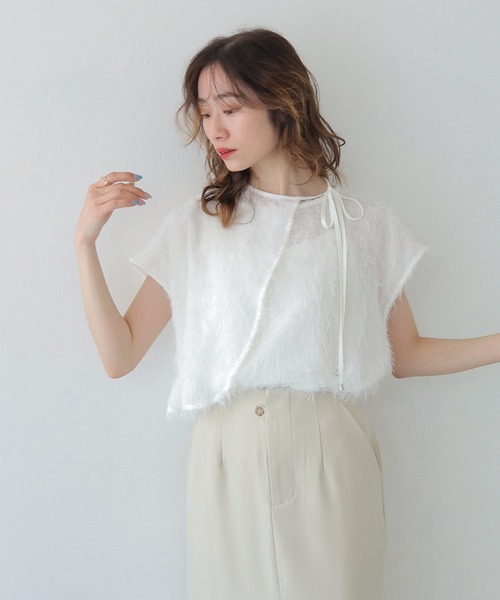 CLEIO(クレイオ)の「【CLEIO】フリンジジョーゼットレイヤード半袖ブラウス FRINGE GEORGETTE LAYERED BLOUSE/940-13604(Tシャツ/カットソー・レディース・ブラック/ホワイト・FREE)」の4枚目の写真