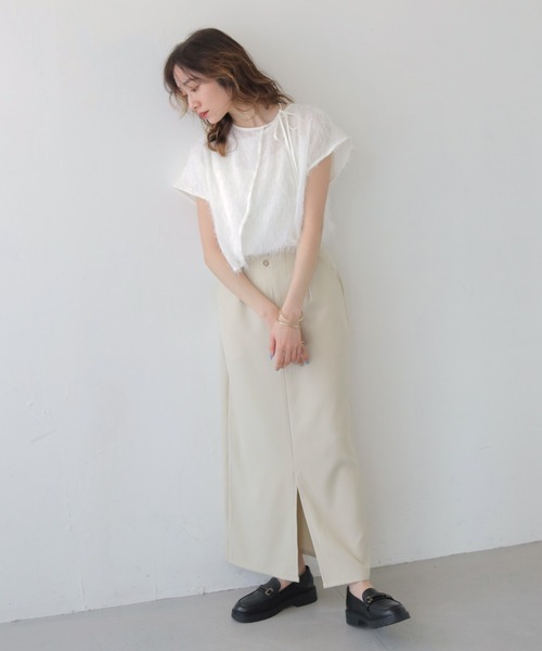 CLEIO(クレイオ)の「【CLEIO】フリンジジョーゼットレイヤード半袖ブラウス FRINGE GEORGETTE LAYERED BLOUSE/940-13604(Tシャツ/カットソー・レディース・ブラック/ホワイト・FREE)」の7枚目の写真