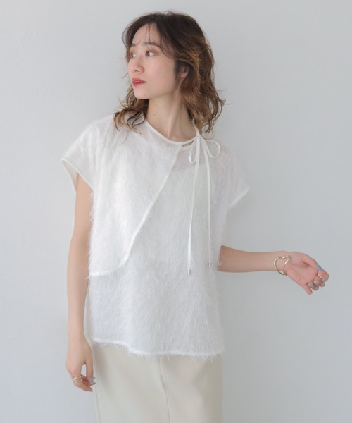 CLEIO(クレイオ)の「【CLEIO】フリンジジョーゼットレイヤード半袖ブラウス FRINGE GEORGETTE LAYERED BLOUSE/940-13604(Tシャツ/カットソー・レディース・ブラック/ホワイト・FREE)」の9枚目の写真