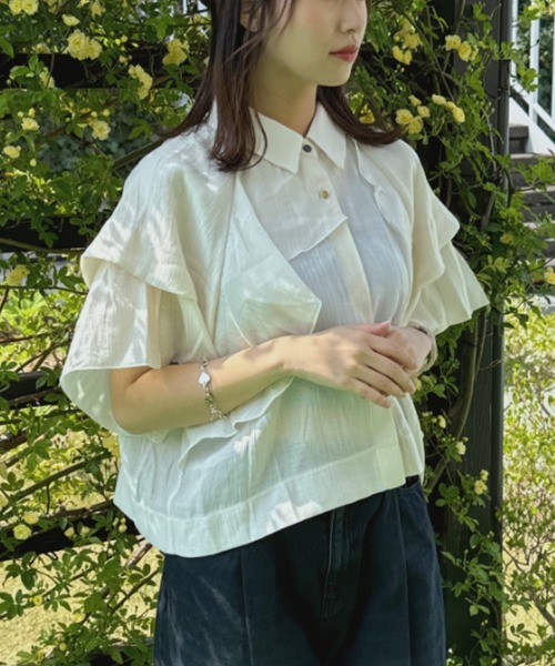 ☆JEAMASIS／ジーナシス☆サッシュフリルシャツSS☆グレー☆F