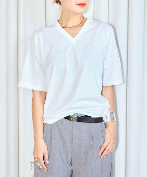CITYSHOP(シティーショップ)の「V NECK Tシャツ(Tシャツ/カットソー・レディース・グレー/サックスブルー/ホワイト・FREE)」の1枚目の写真
