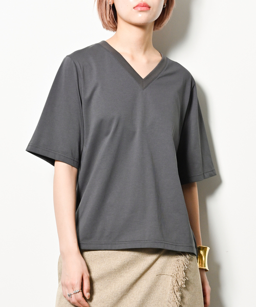 CITYSHOP(シティーショップ)の「V NECK Tシャツ(Tシャツ/カットソー・レディース・グレー/サックスブルー/ホワイト・FREE)」の10枚目の写真