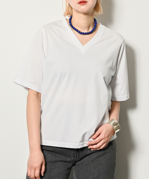 CITYSHOP(シティーショップ)の「V NECK Tシャツ(Tシャツ/カットソー・レディース・グレー/サックスブルー/ホワイト・FREE)」の11枚目の写真