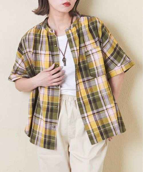 CUBE SUGAR（キューブシュガー）の「チェック柄ドルマンシャツ（シャツ/ブラウス・レディース・スミクロ/ネイビー/レッド/カーキ/マルチ・M）」の3枚目の写真