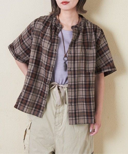 CUBE SUGAR（キューブシュガー）の「チェック柄ドルマンシャツ（シャツ/ブラウス・レディース・スミクロ/ネイビー/レッド/カーキ/マルチ・M）」の2枚目の写真