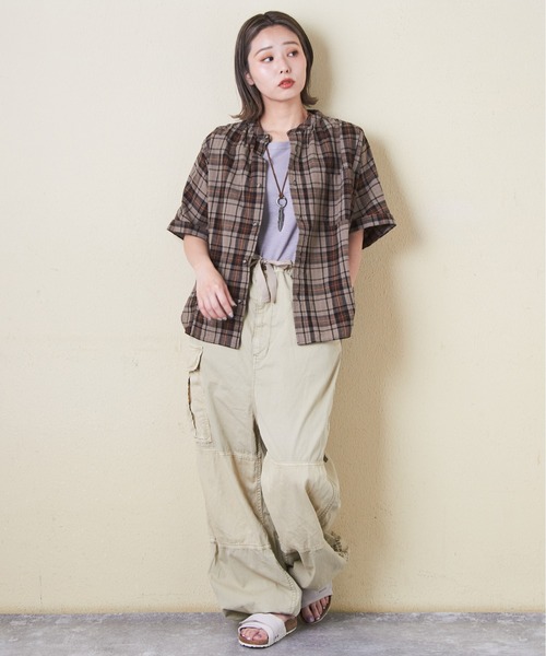 CUBE SUGAR（キューブシュガー）の「チェック柄ドルマンシャツ（シャツ/ブラウス・レディース・スミクロ/ネイビー/レッド/カーキ/マルチ・M）」の6枚目の写真