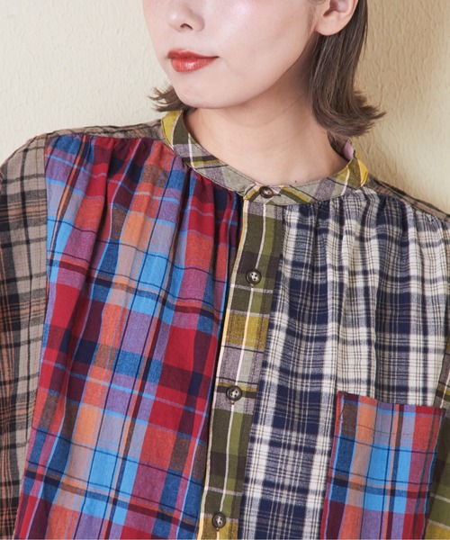 CUBE SUGAR（キューブシュガー）の「チェック柄ドルマンシャツ（シャツ/ブラウス・レディース・スミクロ/ネイビー/レッド/カーキ/マルチ・M）」の19枚目の写真