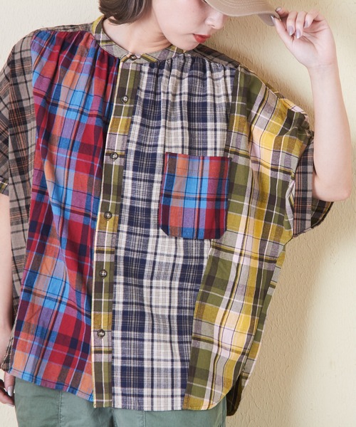 CUBE SUGAR（キューブシュガー）の「チェック柄ドルマンシャツ（シャツ/ブラウス・レディース・スミクロ/ネイビー/レッド/カーキ/マルチ・M）」の20枚目の写真