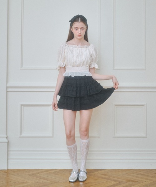 Lovilyn(ラヴィリン)の「ティアードレーススカート(インパン)(スカート・レディース・ホワイト/ブラック/サックスブルー・SMALL/MEDIUM)」の8枚目の写真