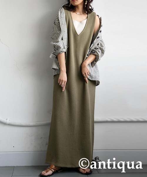 【即完商品】antiqua アンティカ ワッフル素材 パーカーワンピース【美品】 ワッフルワンピース（ワンピース）｜antiqua（アンティカ）の