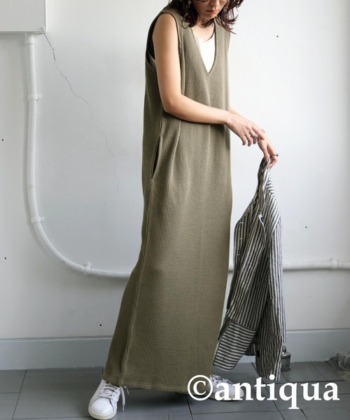 antiqua(アンティカ)の「ワッフルワンピース(ワンピース・レディース・ブラック/チャコールグレー/カーキ・ONESIZE)」の15枚目の写真