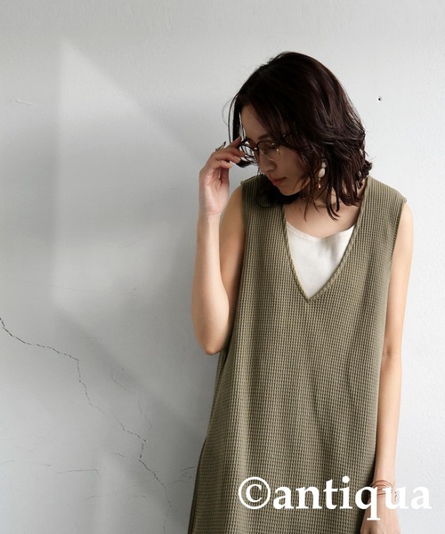 antiqua(アンティカ)の「ワッフルワンピース(ワンピース・レディース・ブラック/チャコールグレー/カーキ・ONESIZE)」の16枚目の写真