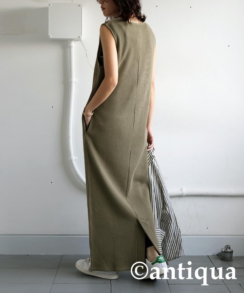 antiqua(アンティカ)の「ワッフルワンピース(ワンピース・レディース・ブラック/チャコールグレー/カーキ・ONESIZE)」の17枚目の写真