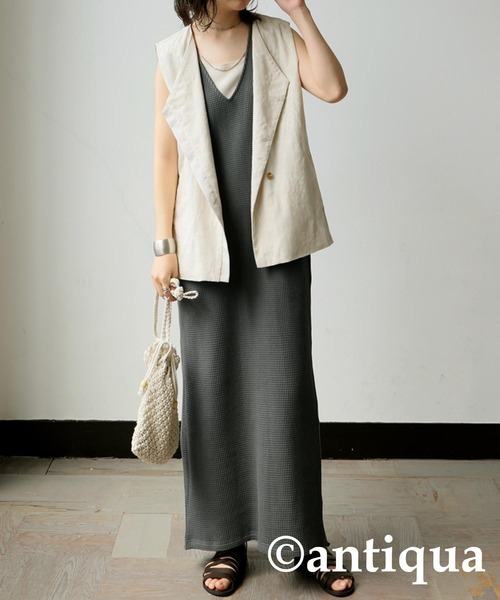 antiqua(アンティカ)の「ワッフルワンピース(ワンピース・レディース・ブラック/チャコールグレー/カーキ・ONESIZE)」の10枚目の写真