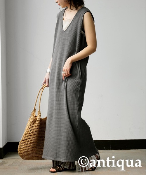 antiqua(アンティカ)の「ワッフルワンピース(ワンピース・レディース・ブラック/チャコールグレー/カーキ・ONESIZE)」の14枚目の写真
