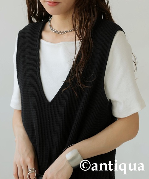 antiqua(アンティカ)の「ワッフルワンピース(ワンピース・レディース・ブラック/チャコールグレー/カーキ・ONESIZE)」の6枚目の写真