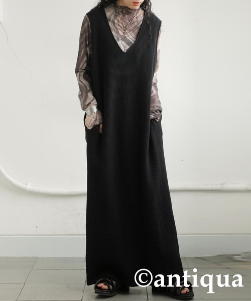 antiqua(アンティカ)の「ワッフルワンピース(ワンピース・レディース・ブラック/チャコールグレー/カーキ・ONESIZE)」の8枚目の写真