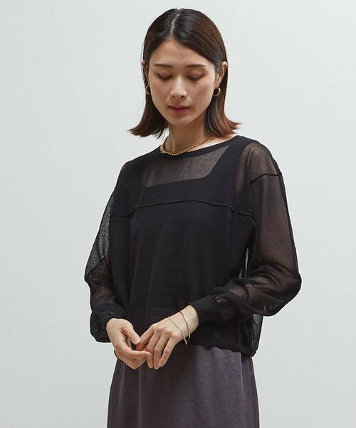 SOFFITTO（ソフィット）の「シアーニットオーバーサイズプルオーバー（ニット/セーター・レディース・ミント/オフホワイト/ブラック・FREE）」の2枚目の写真