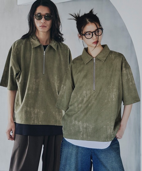 tk.TAKEO KIKUCHI（ティーケータケオキクチ）の「ヴィンテージライクハーフジップポロシャツ（ポロシャツ・メンズ・ライトグレー/ブラック/オリーブ/ベビーピンク・01/02/03）」の3枚目の写真