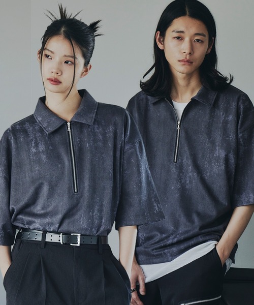 tk.TAKEO KIKUCHI（ティーケータケオキクチ）の「ヴィンテージライクハーフジップポロシャツ（ポロシャツ・メンズ・ライトグレー/ブラック/オリーブ/ベビーピンク・01/02/03）」の2枚目の写真