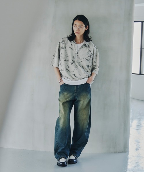 tk.TAKEO KIKUCHI（ティーケータケオキクチ）の「ヴィンテージライクハーフジップポロシャツ（ポロシャツ・メンズ・ライトグレー/ブラック/オリーブ/ベビーピンク・01/02/03）」の6枚目の写真