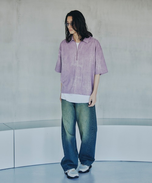 tk.TAKEO KIKUCHI（ティーケータケオキクチ）の「ヴィンテージライクハーフジップポロシャツ（ポロシャツ・メンズ・ライトグレー/ブラック/オリーブ/ベビーピンク・01/02/03）」の8枚目の写真