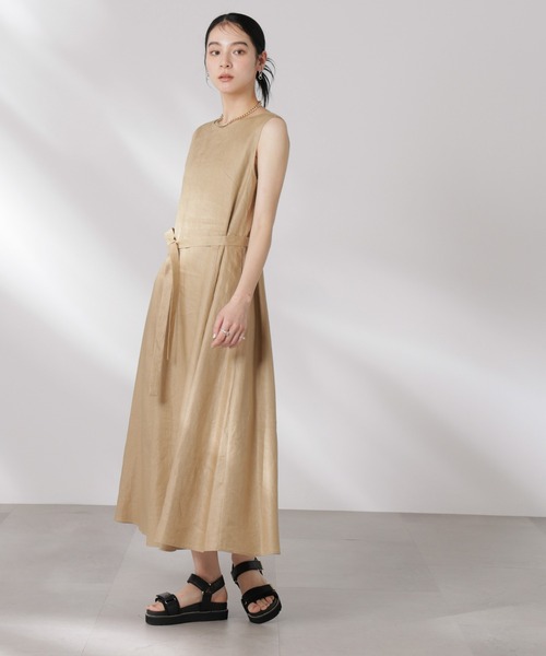 NANO universe（ナノユニバース）の「ヨーロピアンフラックス Aラインノースリーブワンピース（ワンピース・レディース・ベージュ/ネイビー/ブラウン・S/M）」の3枚目の写真