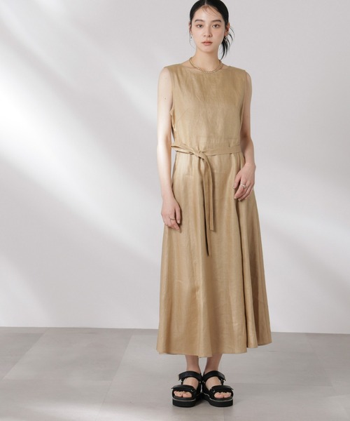 NANO universe（ナノユニバース）の「ヨーロピアンフラックス Aラインノースリーブワンピース（ワンピース・レディース・ベージュ/ネイビー/ブラウン・S/M）」の4枚目の写真