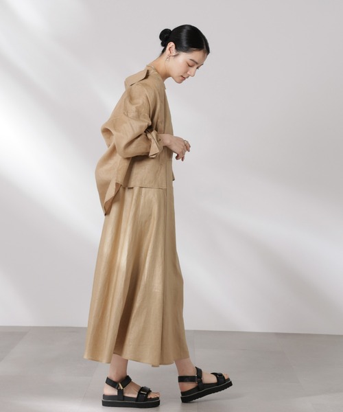 NANO universe（ナノユニバース）の「ヨーロピアンフラックス Aラインノースリーブワンピース（ワンピース・レディース・ベージュ/ネイビー/ブラウン・S/M）」の8枚目の写真