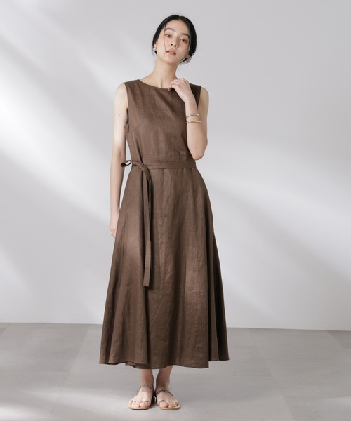 NANO universe（ナノユニバース）の「ヨーロピアンフラックス Aラインノースリーブワンピース（ワンピース・レディース・ベージュ/ネイビー/ブラウン・S/M）」の12枚目の写真