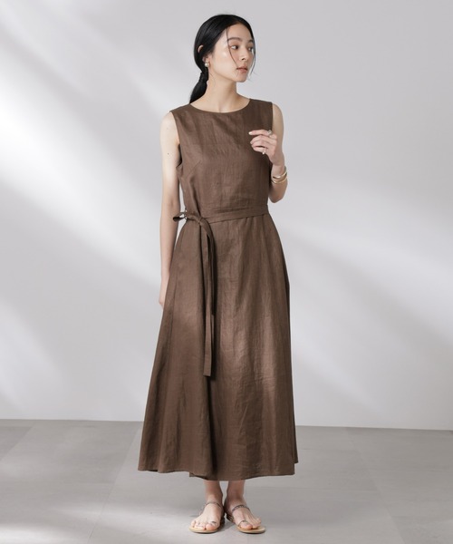 NANO universe（ナノユニバース）の「ヨーロピアンフラックス Aラインノースリーブワンピース（ワンピース・レディース・ベージュ/ネイビー/ブラウン・S/M）」の13枚目の写真