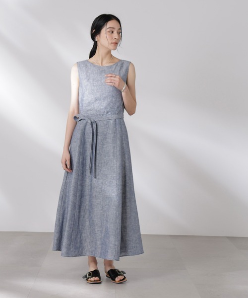 NANO universe（ナノユニバース）の「ヨーロピアンフラックス Aラインノースリーブワンピース（ワンピース・レディース・ベージュ/ネイビー/ブラウン・S/M）」の17枚目の写真