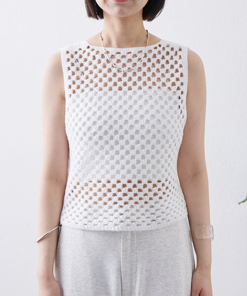 mystic(ミスティック)の「スクエアクロシェタンク(タンクトップ・レディース・ブラック/オフホワイト・FREE)」の9枚目の写真