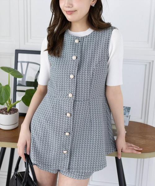 clear（クリア）の「サマーツイードフロントボタンチュニック&ショートパンツセット [着回し力抜群 大人 フェミニン]≪2025SS新作≫（チュニック・レディース・ピンク/アイボリー/ブラック/ブラック×ホワイト・M/S）」の4枚目の写真