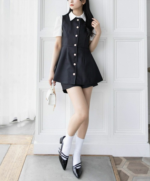 clear（クリア）の「サマーツイードフロントボタンチュニック&ショートパンツセット [着回し力抜群 大人 フェミニン]≪2025SS新作≫（チュニック・レディース・ピンク/アイボリー/ブラック/ブラック×ホワイト・M/S）」の9枚目の写真