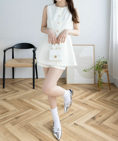 clear（クリア）の「サマーツイードフロントボタンチュニック&ショートパンツセット [着回し力抜群 大人 フェミニン]≪2025SS新作≫（チュニック・レディース・ピンク/アイボリー/ブラック/ブラック×ホワイト・M/S）」の10枚目の写真