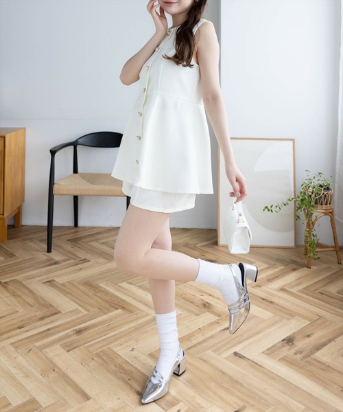 clear（クリア）の「サマーツイードフロントボタンチュニック&ショートパンツセット [着回し力抜群 大人 フェミニン]≪2025SS新作≫（チュニック・レディース・ピンク/アイボリー/ブラック/ブラック×ホワイト・M/S）」の11枚目の写真