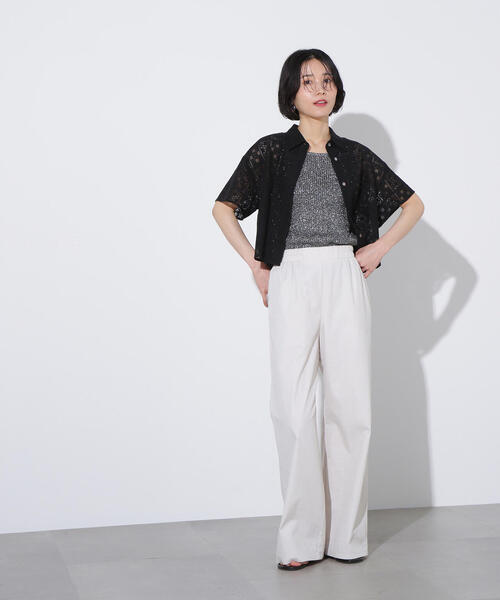 N.（N. Natural Beauty Basic）（エヌエヌナチュラルビューティーベーシック）の「クロップドレースシャツ（シャツ/ブラウス・レディース・オフホワイト/ブラック/ブラウン・MEDIUM）」の21枚目の写真