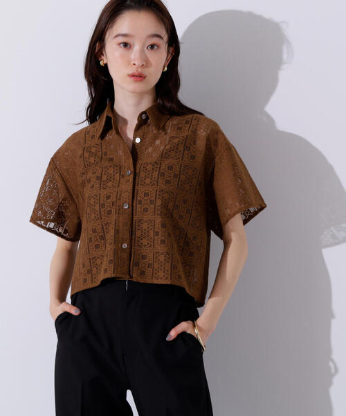 N.（N. Natural Beauty Basic）（エヌエヌナチュラルビューティーベーシック）の「クロップドレースシャツ（シャツ/ブラウス・レディース・オフホワイト/ブラック/ブラウン・MEDIUM）」の7枚目の写真