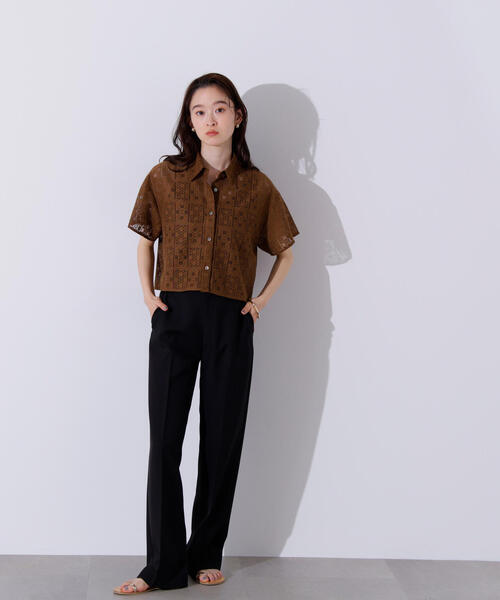 N.（N. Natural Beauty Basic）（エヌエヌナチュラルビューティーベーシック）の「クロップドレースシャツ（シャツ/ブラウス・レディース・オフホワイト/ブラック/ブラウン・MEDIUM）」の8枚目の写真
