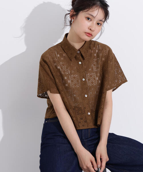 N.（N. Natural Beauty Basic）（エヌエヌナチュラルビューティーベーシック）の「クロップドレースシャツ（シャツ/ブラウス・レディース・オフホワイト/ブラック/ブラウン・MEDIUM）」の9枚目の写真