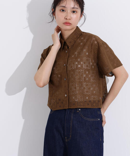 N.（N. Natural Beauty Basic）（エヌエヌナチュラルビューティーベーシック）の「クロップドレースシャツ（シャツ/ブラウス・レディース・オフホワイト/ブラック/ブラウン・MEDIUM）」の10枚目の写真