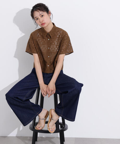 N.（N. Natural Beauty Basic）（エヌエヌナチュラルビューティーベーシック）の「クロップドレースシャツ（シャツ/ブラウス・レディース・オフホワイト/ブラック/ブラウン・MEDIUM）」の11枚目の写真